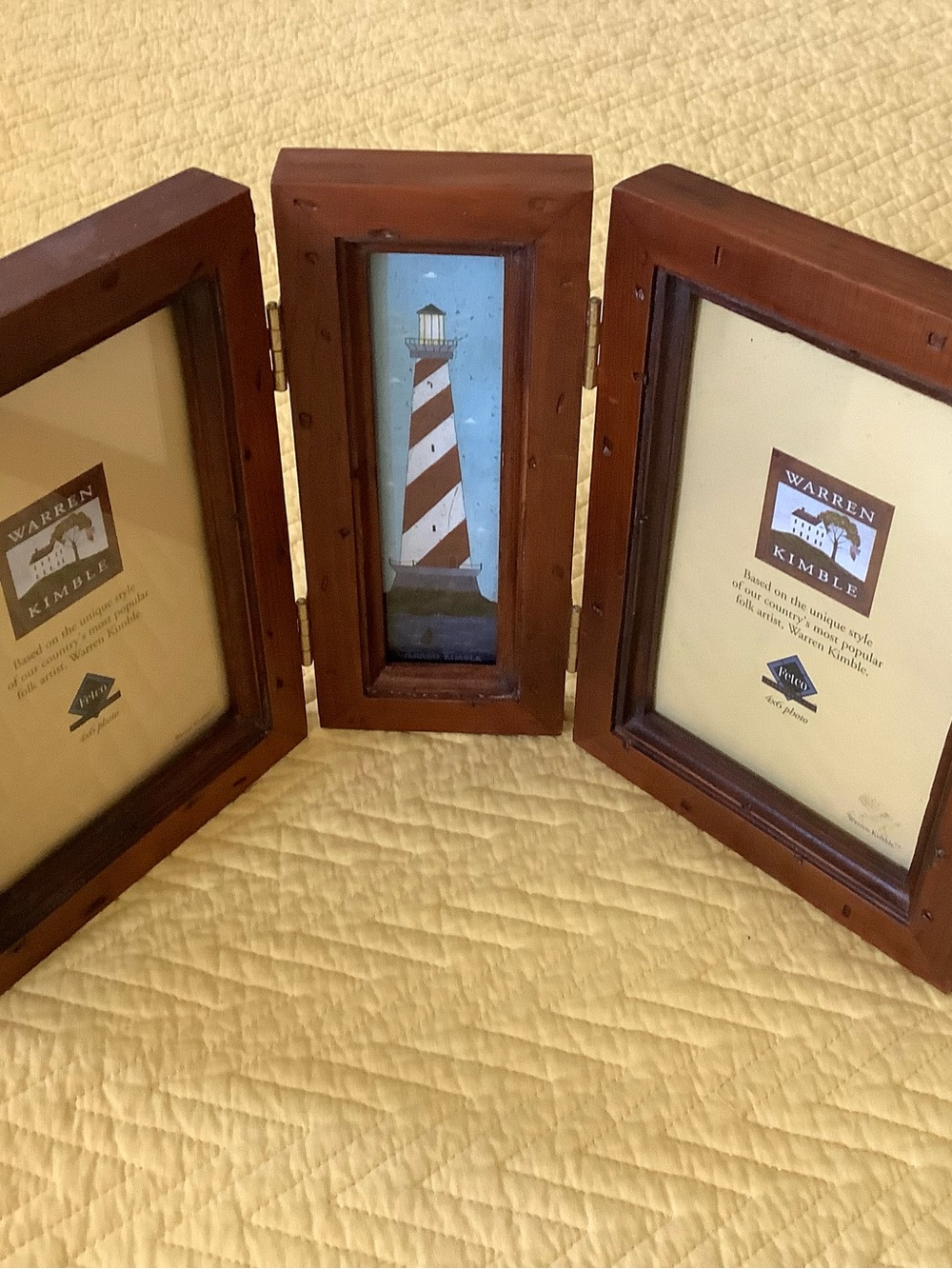 Brown Wooden Double 4x6 Picture Frame with Lighthouse Art
